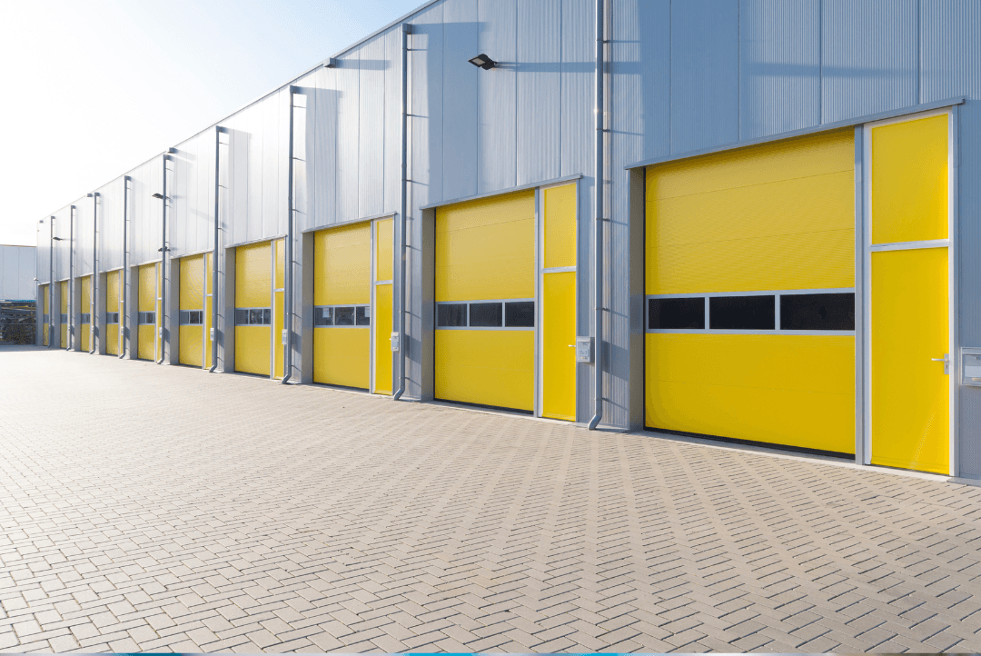 Large warehouse interior with high ceilings and storage systems